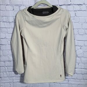 Irideon Women Himalayer Long Sleeve Boat Neck Shirt Cream Brown Sz XS Equestrian